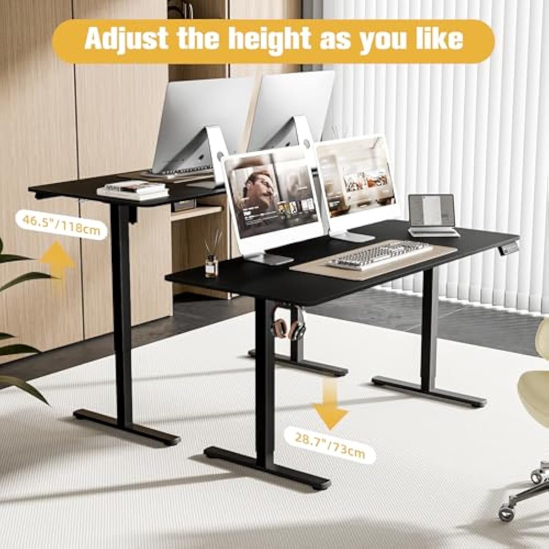 ERGOMAKER Electric Standing Desk – 160x70cm Height Adjustable Desk, Black