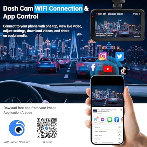 Jolof Store 2.5K Dual Dash Cam Front and Rear | WiFi Car Camera with 64GB Card