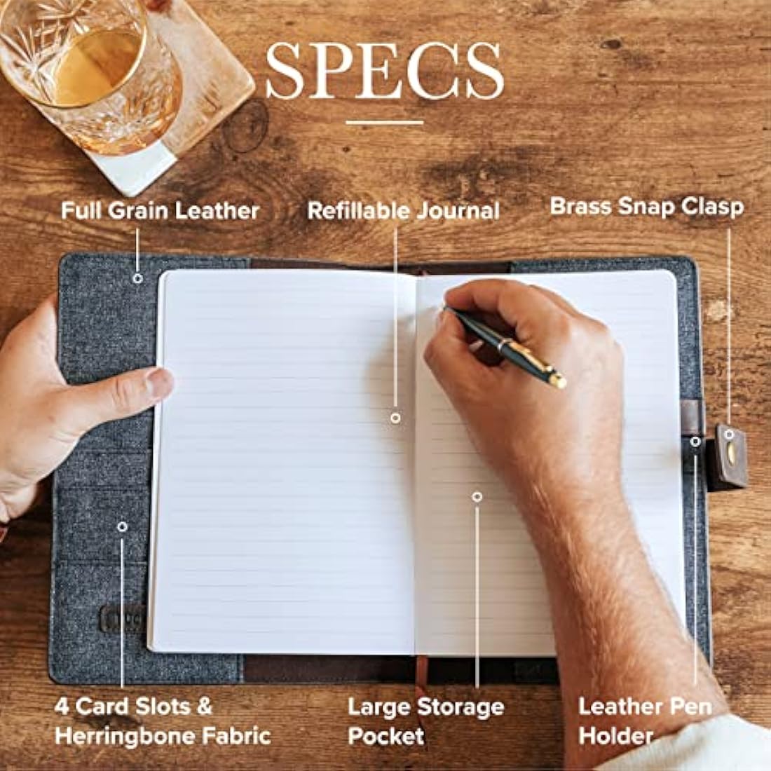 Bucksaw Full Grain Leather Refillable A5 Journal Cover with Pen Loop