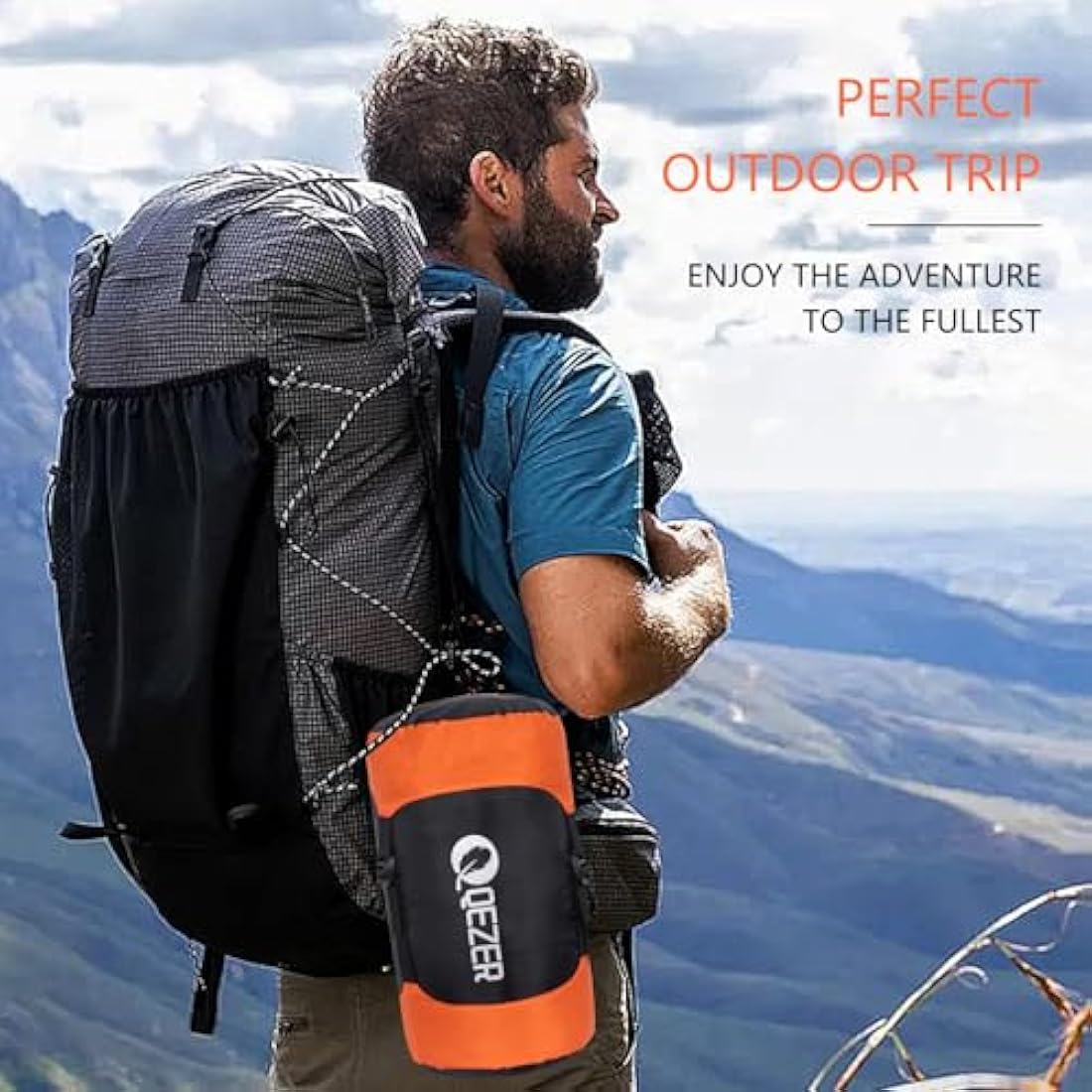 QEZER Down Sleeping Bag | Lightweight 4-Season Rectangular Nylon Bag