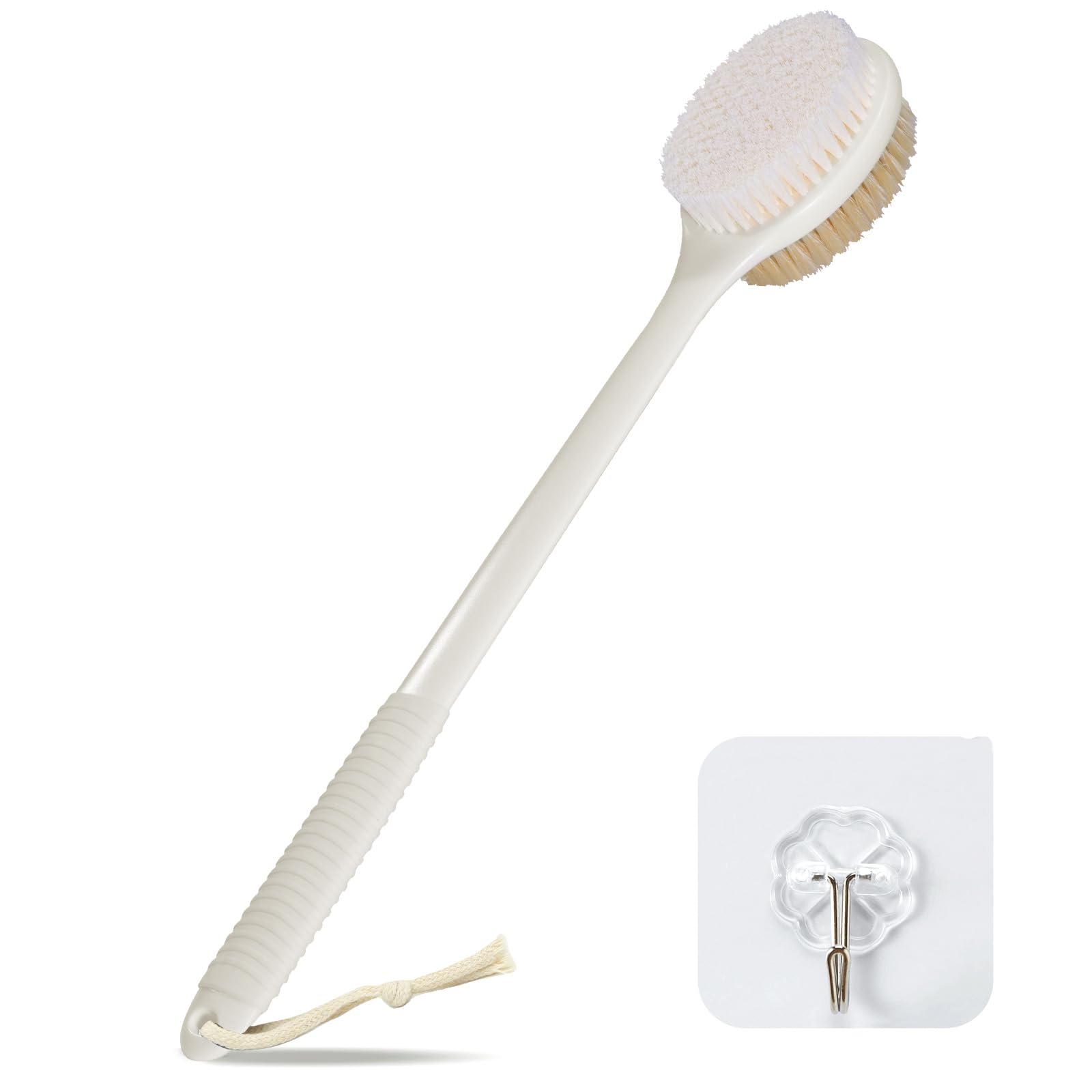 VANZAVANZU Back Scrubber for Shower – 17" Long Handle Boar Bristle Brush