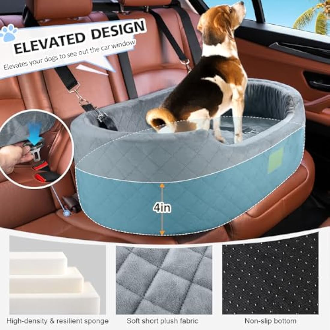Dog Car Seat – Large Pet Booster Bed for SUV & Car, Gray