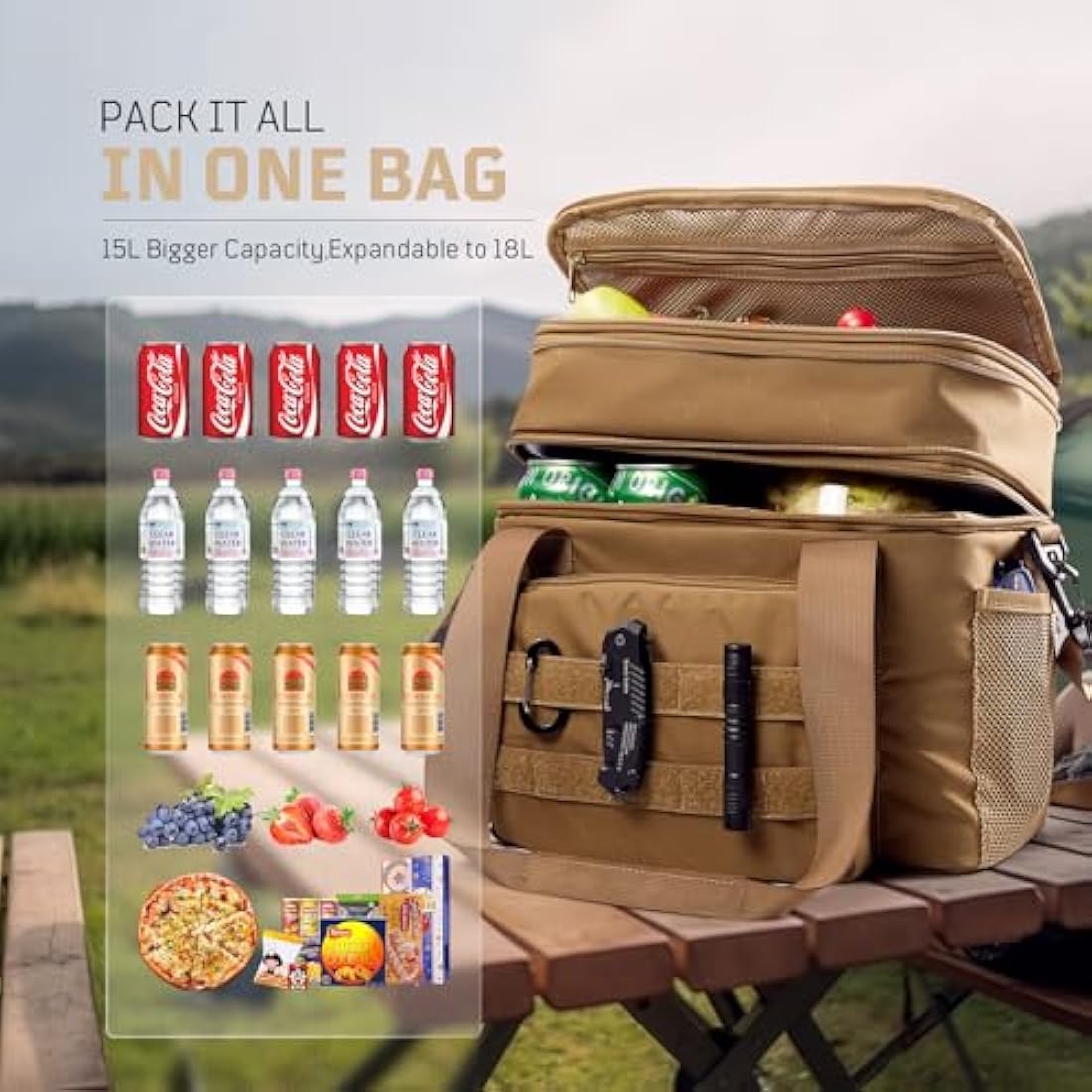 1TG Tactical Insulated Lunch Bag | Expandable Leakproof Cooler, 24L