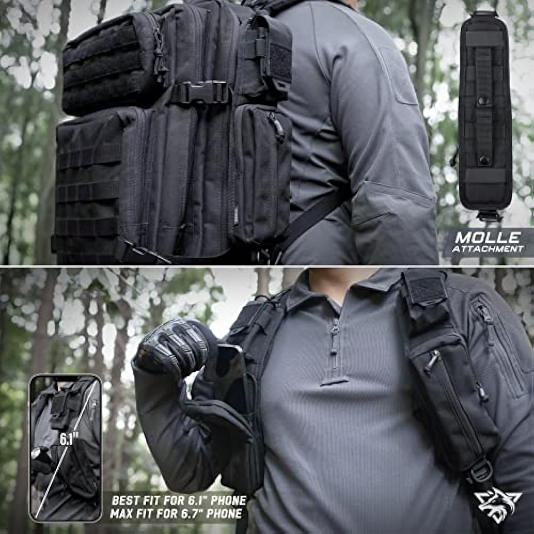 WYNEX Tactical MOLLE Shoulder Strap Pouch | Double Zipper EDC Phone Bag