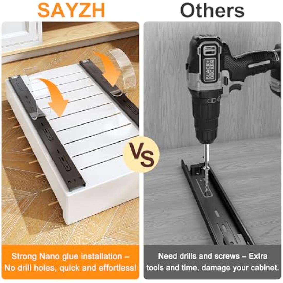 SAYZH Pull Out Cabinet Organiser | No-Drill Slide Out Drawer - White