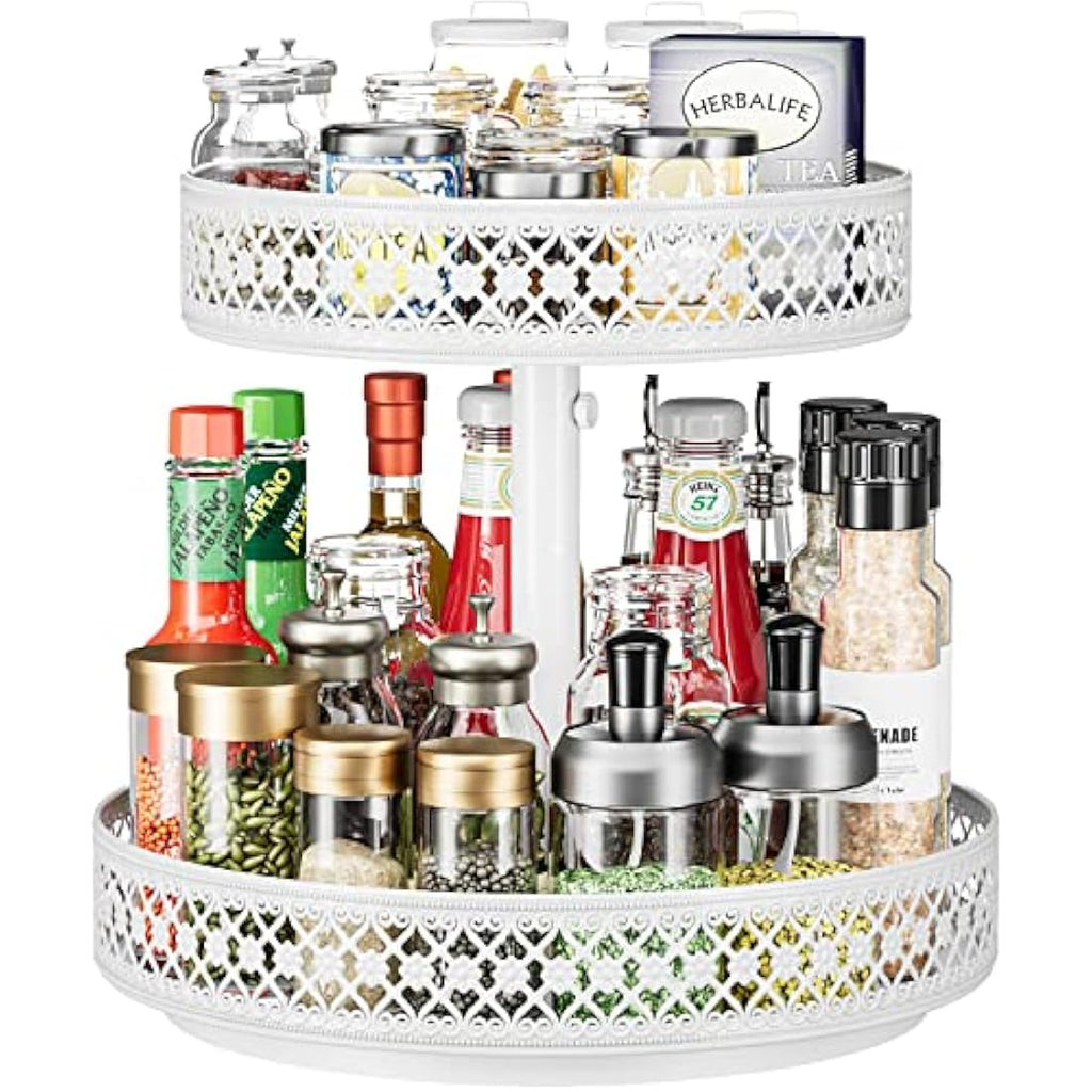 2-Tier Metal Lazy Susan – 12" Adjustable Rotating Spice Rack