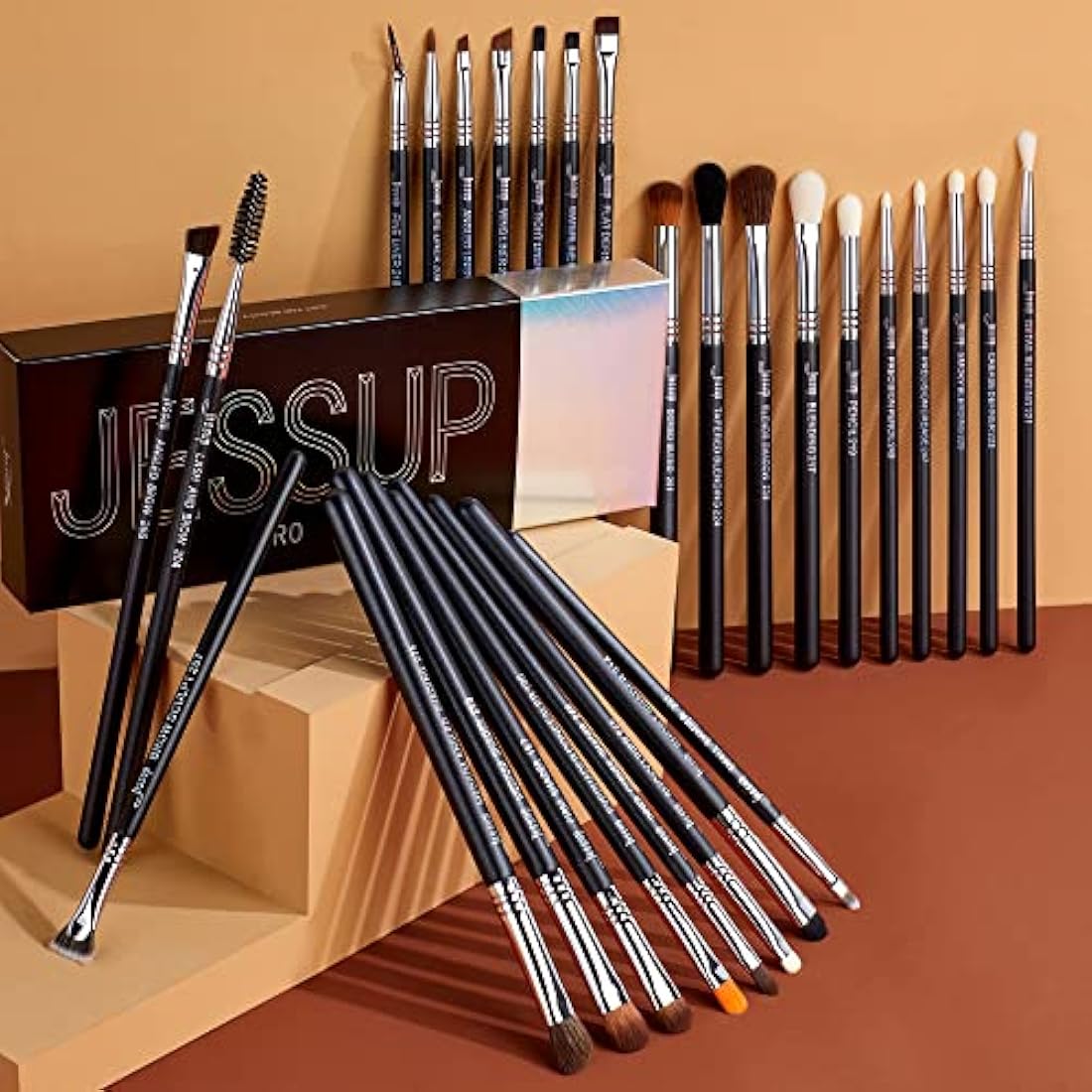 Jessup 28pcs Eye Makeup Brushes Set - Professional Synthetic Black T341