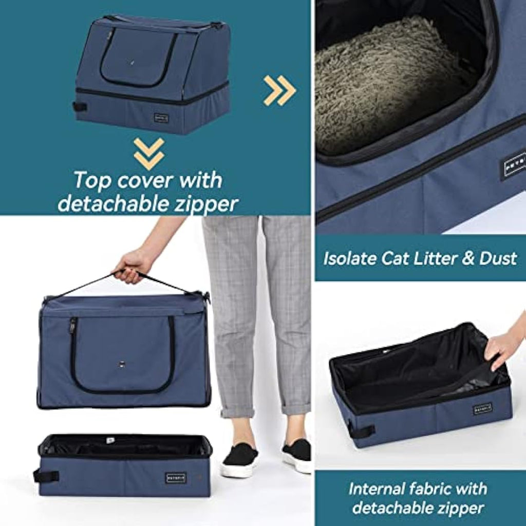 PETSFIT Travel Litter Box – Leak-Proof Collapsible Cat Toilet, Blue