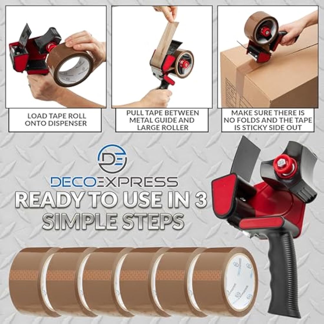 Deco Express Packing Tape Dispenser Gun with 6 Rolls Brown Parcel Tape