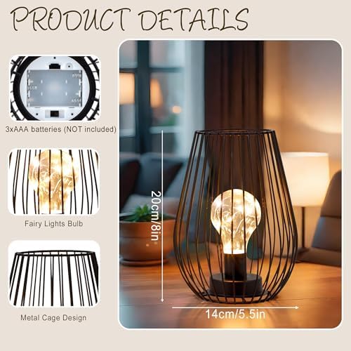 TRIROCKS Metal Cordless Table Lamp - Set of 2 Battery Operated Lanterns