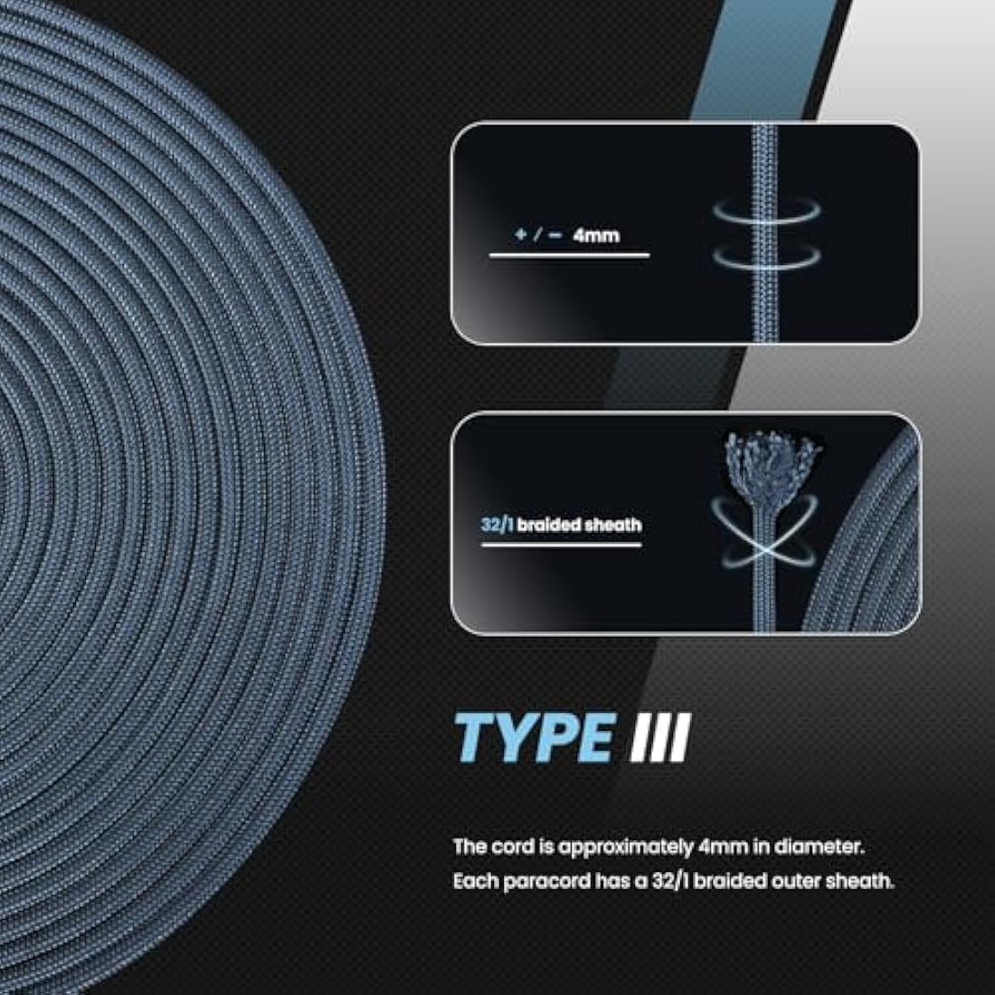 Abma Cord 4mm Type III Nylon Paracord – 9 Strands, 10m, Navy Blue