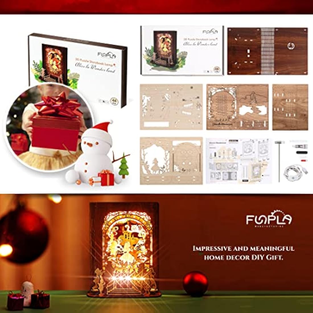 FUNPOLA Alice in Wonderland 3D Wooden Puzzle LED Nightlight DIY Kit