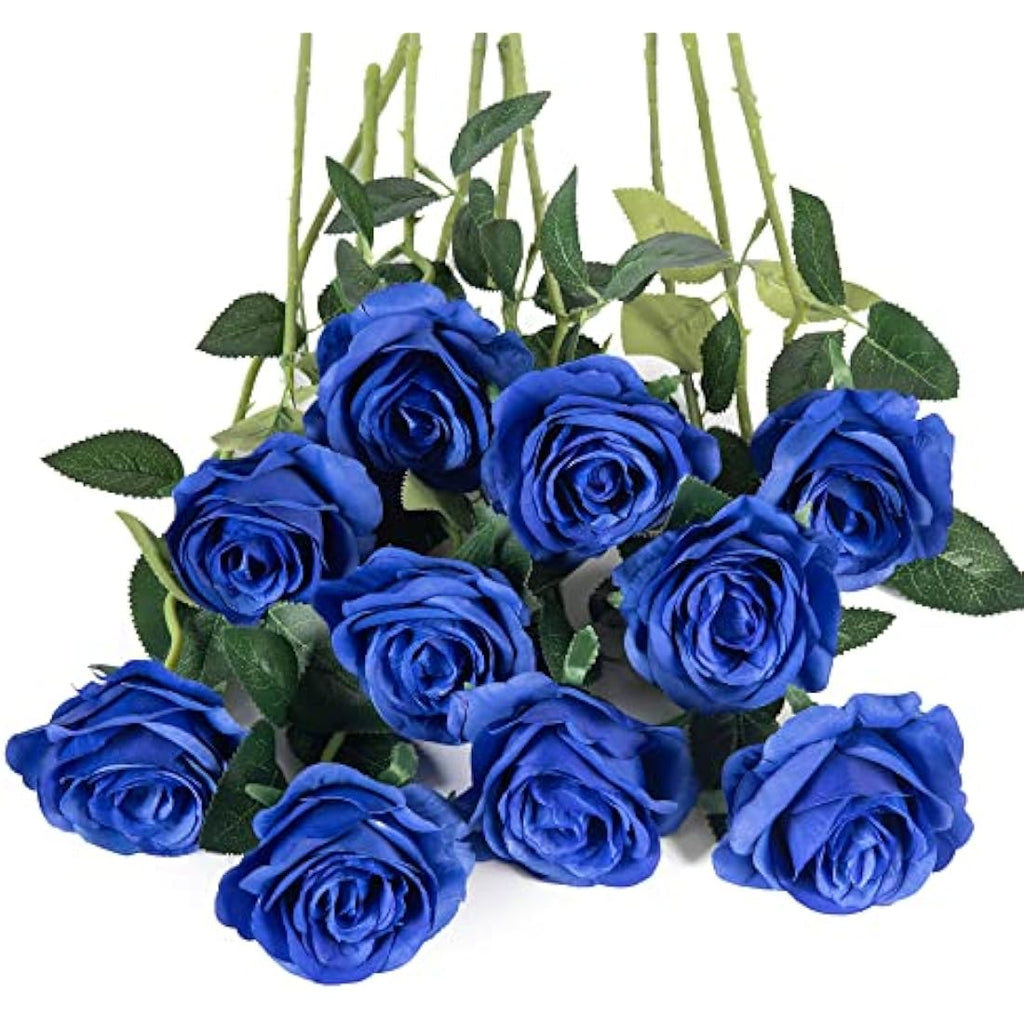 Royal Blue Silk Roses – 10pcs Artificial Long Stem Flowers
