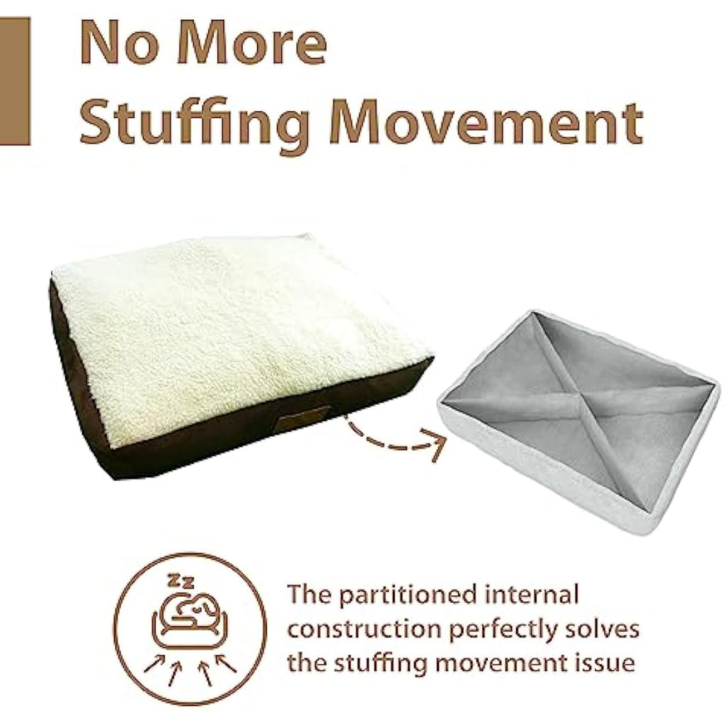 Ellie-Bo XL Dog Bed – Brown Faux Suede & Sheepskin Crate Mattress