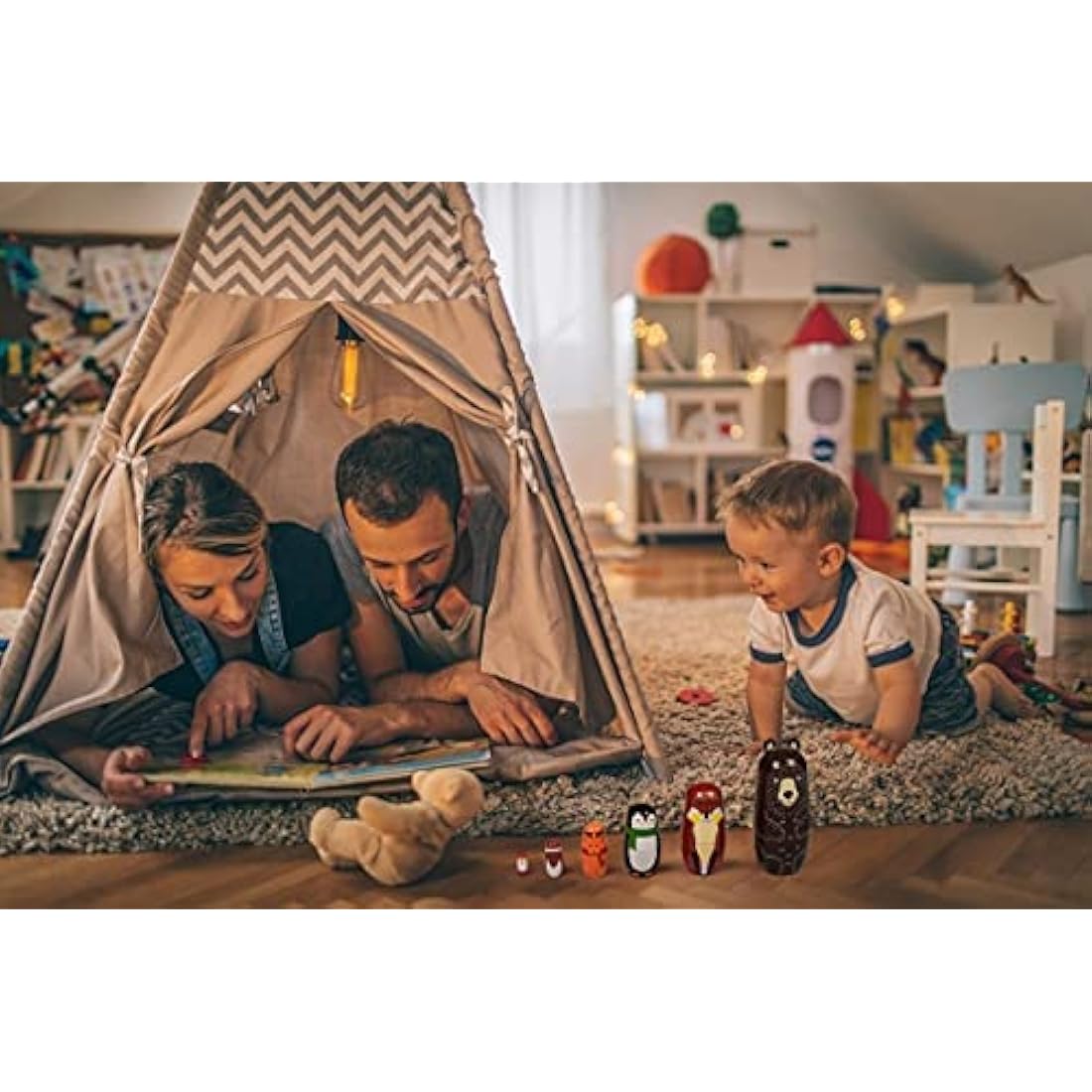 ELUTONG Russian Nesting Dolls – 5pc Handmade Wooden Bear Matryoshka