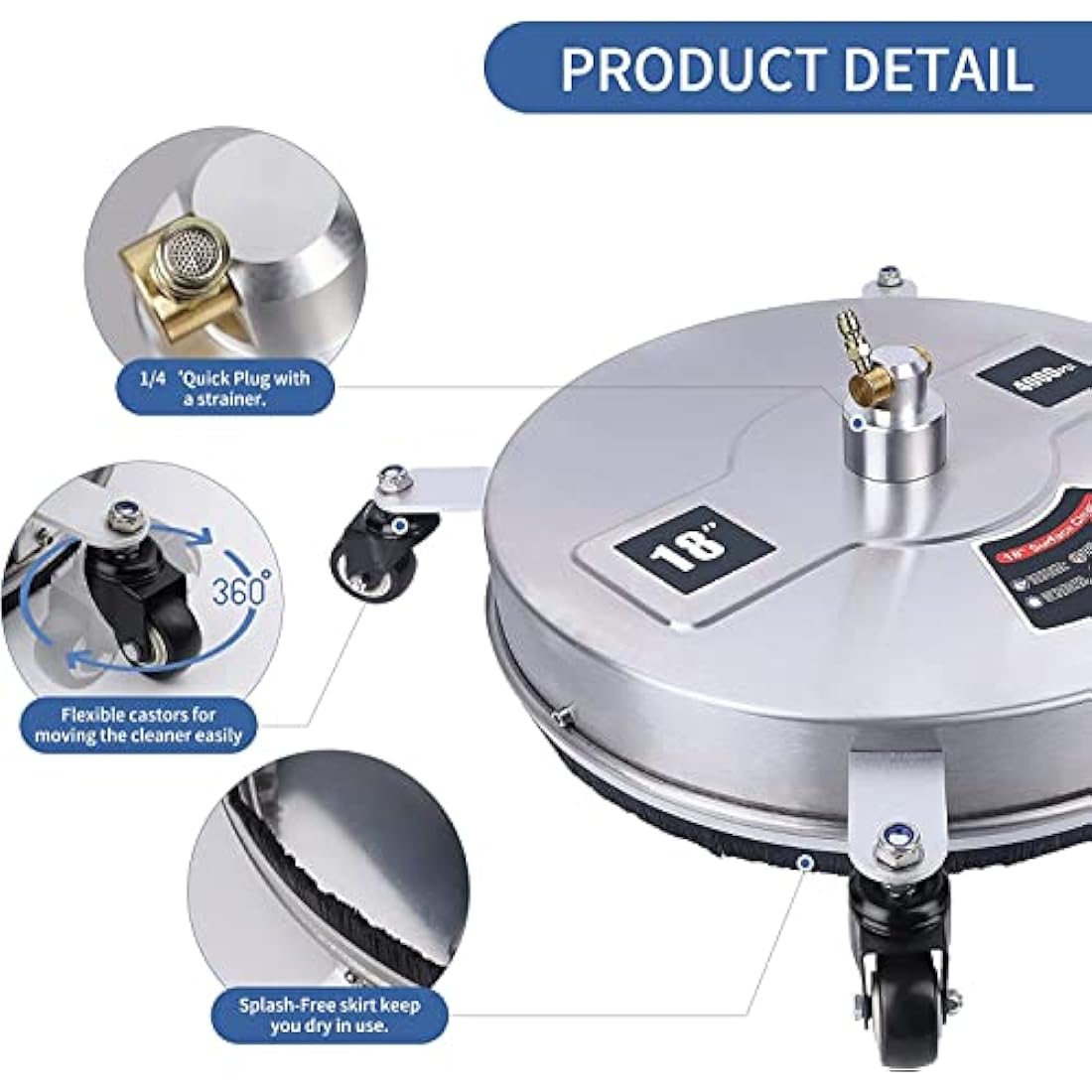 15" Pressure Washer Surface Cleaner | 4000 PSI Stainless Steel