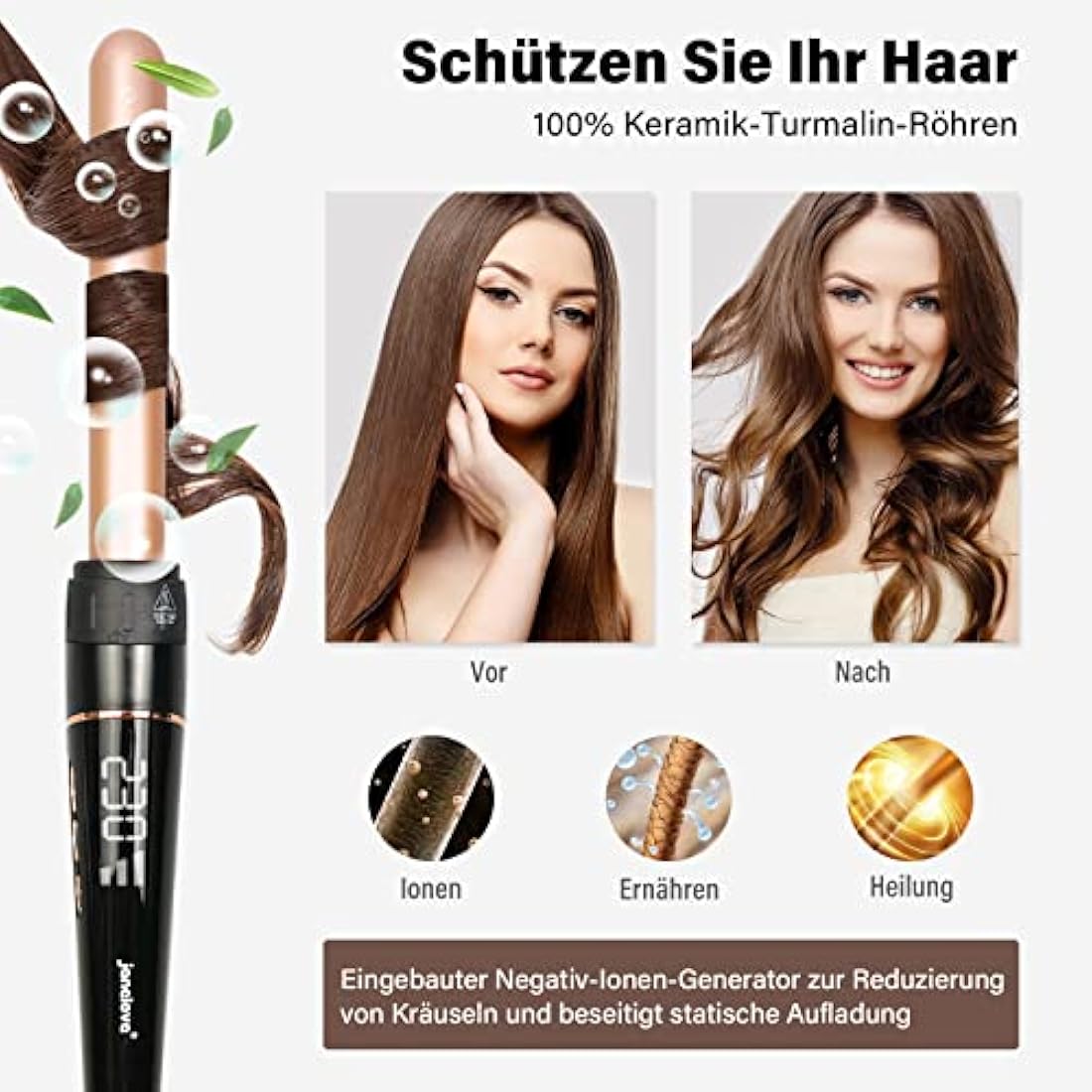 janelove 5-in-1 Hair Curler & 3 Barrel Hair Waver Set – Ceramic Gold