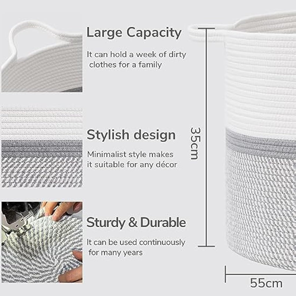 Jolof Store XXXL Cotton Rope Laundry Basket | Large Woven Storage Hamper