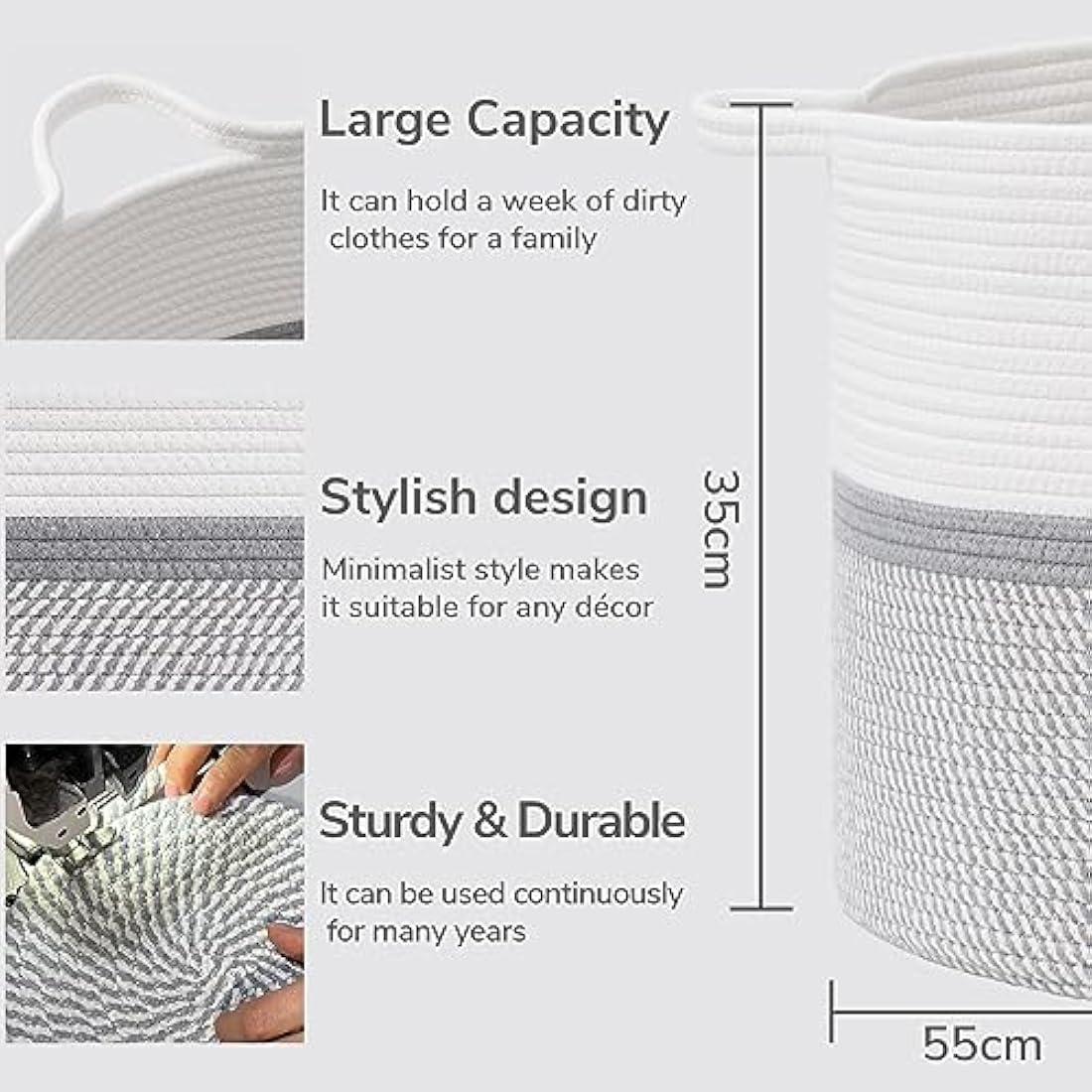 Jolof Store XXXL Cotton Rope Laundry Basket | Large Woven Storage Hamper