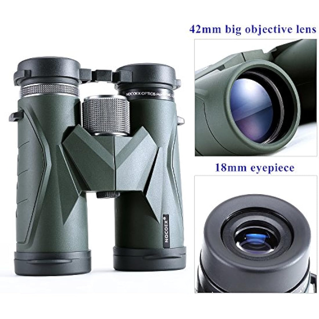 NOCOEX 10x42 Compact Binoculars | HD BAK4 Prism for Bird Watching