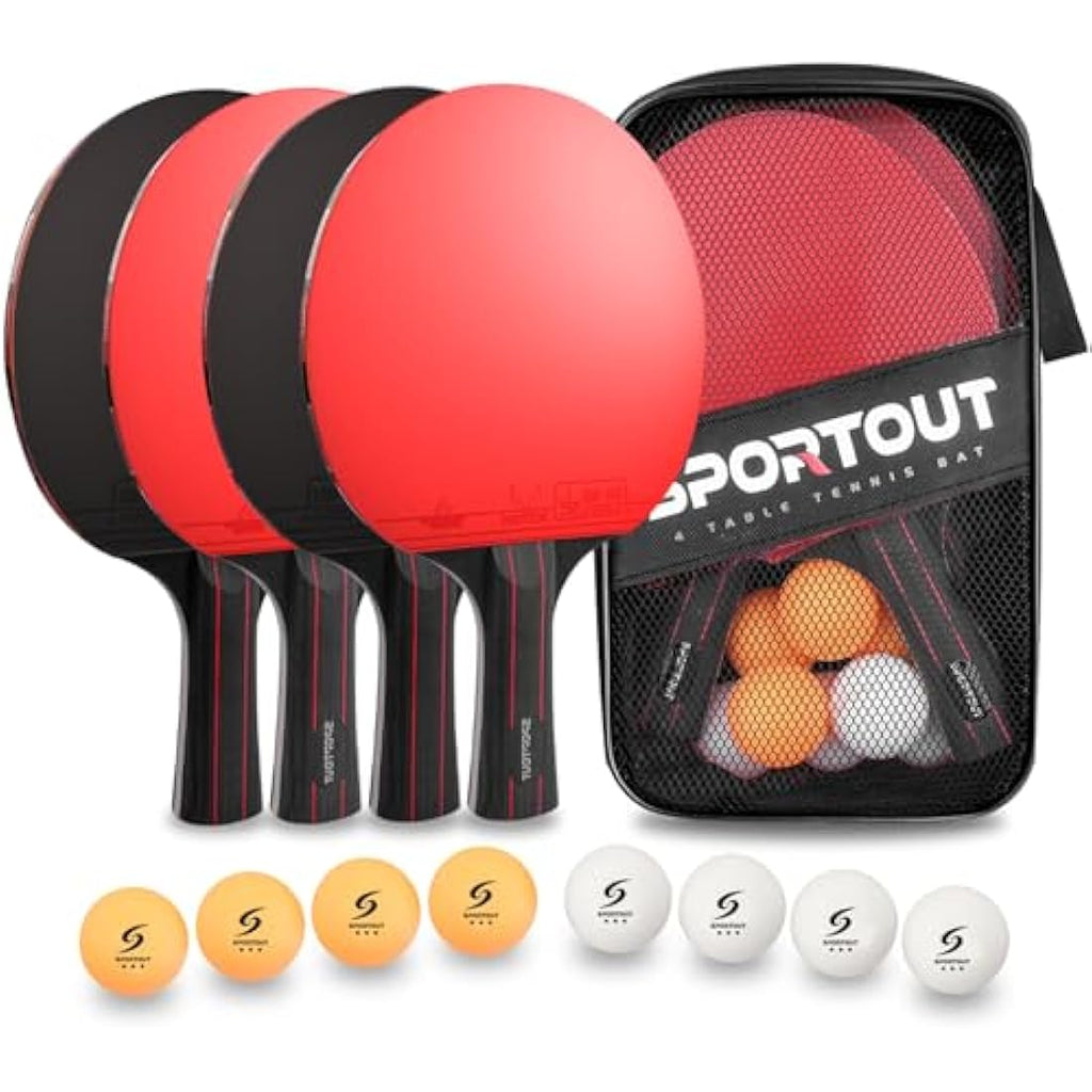 Sportout Table Tennis Set | 4 High-Performance Bats & 8 Balls