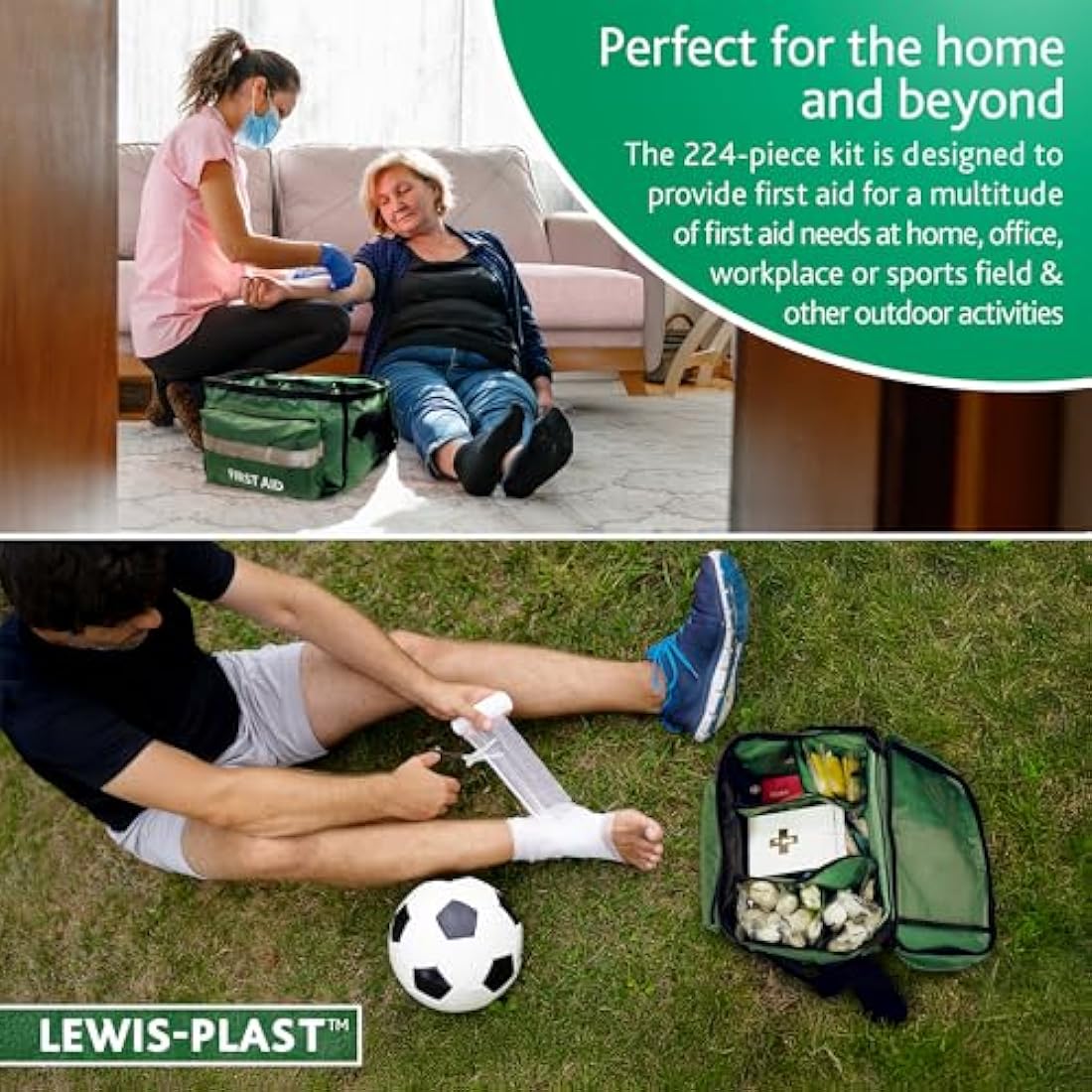 Lewis-Plast 224 Piece First Aid Kit – Compact Haversack Medical Bag