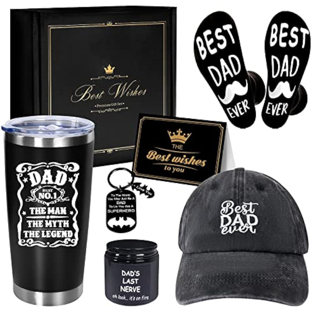 AYGE Dad Gifts Set | 6pc Father's Day Gift Box with 20oz Tumbler & Hat