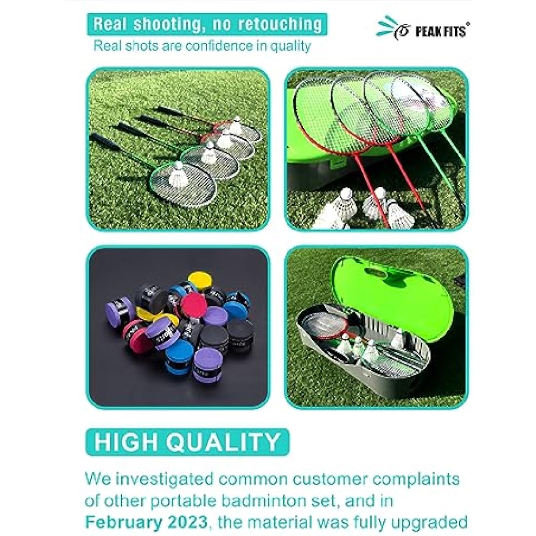 Portable Badminton Net Set with 4 Carbon Fiber Rackets