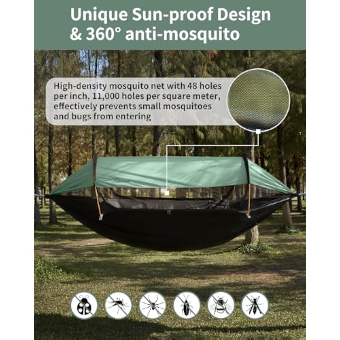 3-in-1 Camping Hammock Tent with Mosquito Net & Sunshade