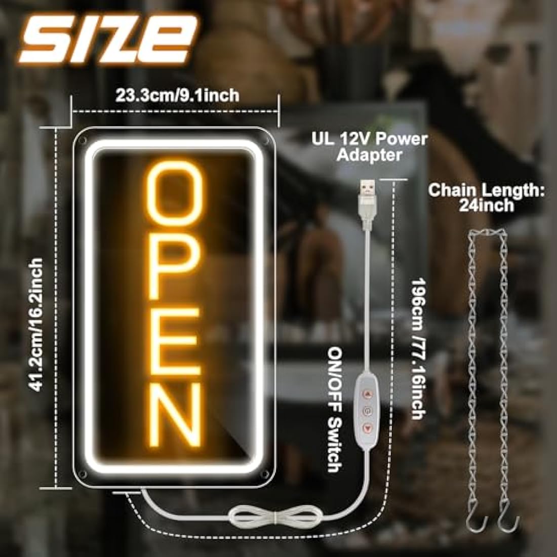 Jolof Store LED Neon Open Sign | 16x9 Dimmable USB Light for Business