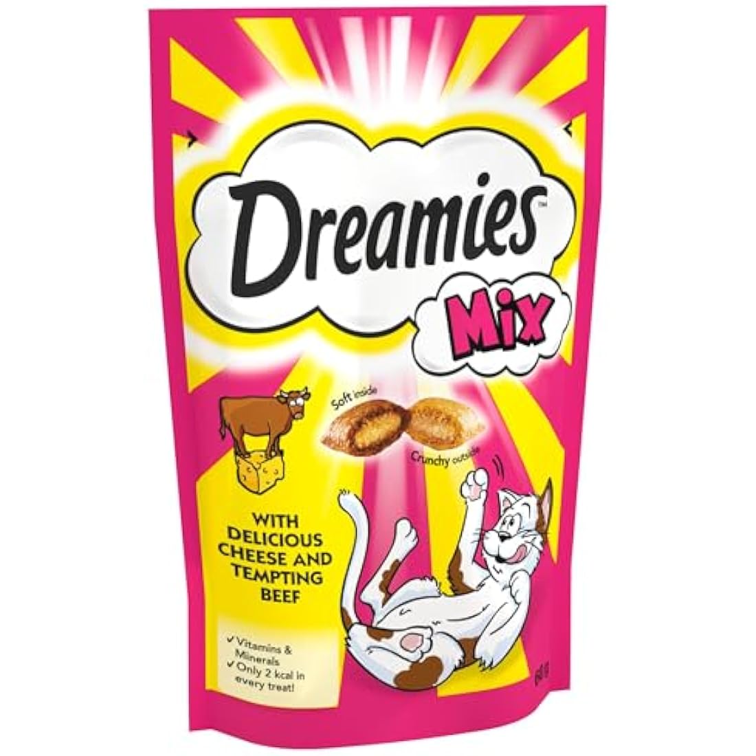 Dreamies Cat Treats – Cheese and Beef Crunchy Snacks, 8 x 60g Pouches