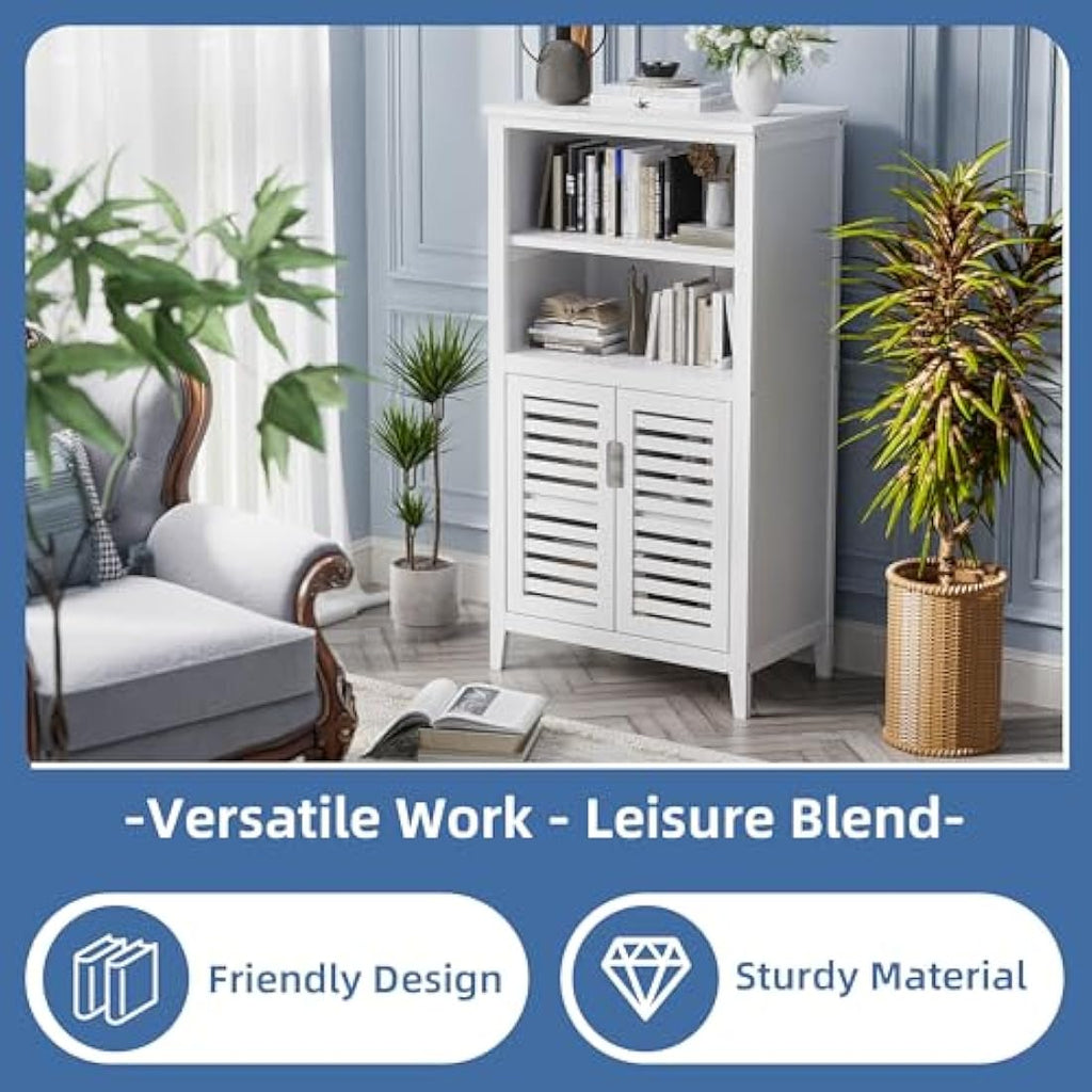 HITNET Bamboo Bathroom Floor Storage Cabinet | 2-Door Freestanding Organizer