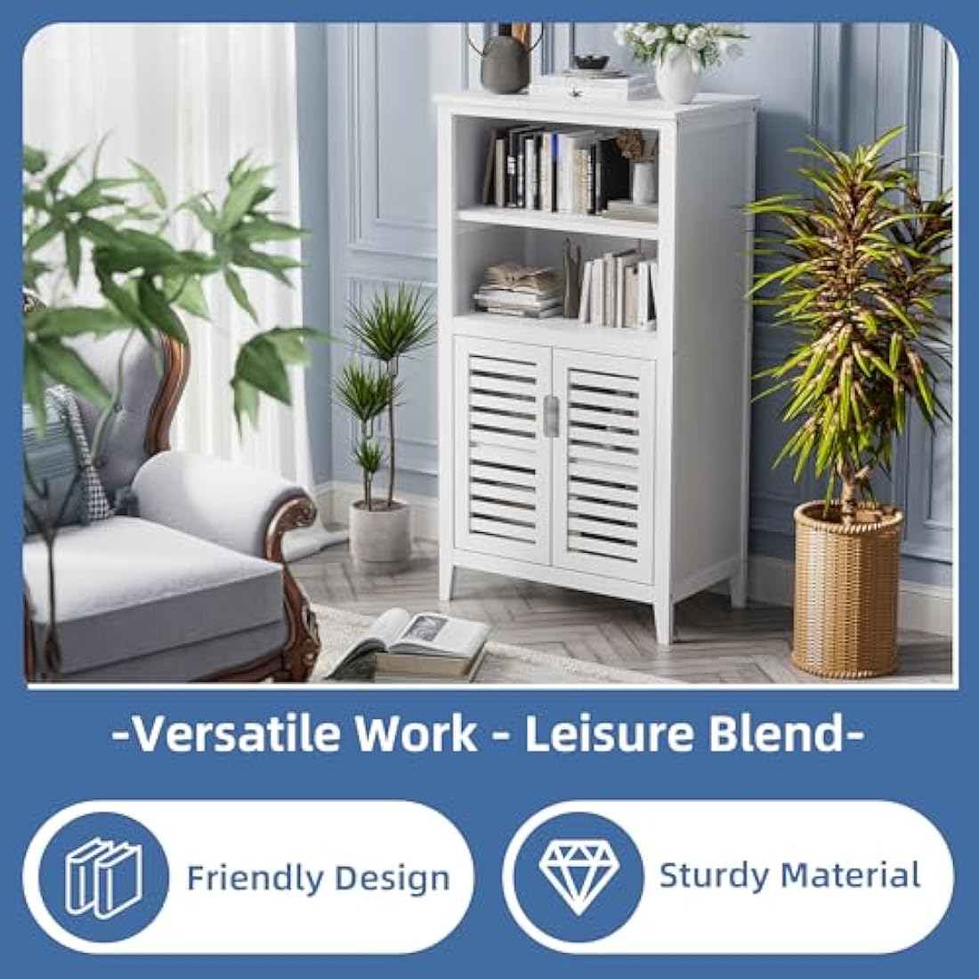 HITNET Bamboo Bathroom Floor Storage Cabinet | 2-Door Freestanding Organizer