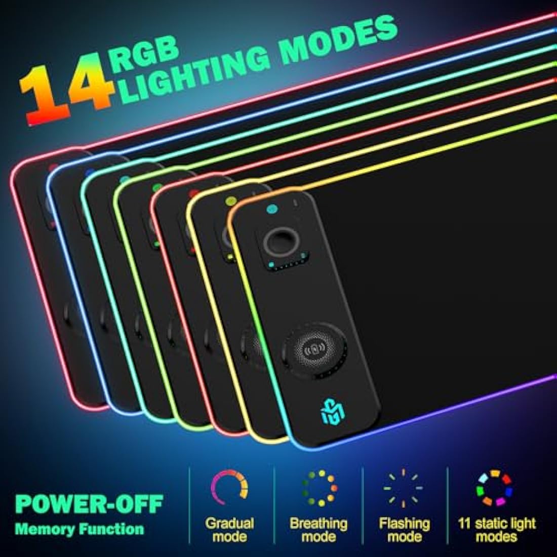 GIM RGB Gaming Mouse Pad – 15W Wireless Charging XXL LED Mat, Black