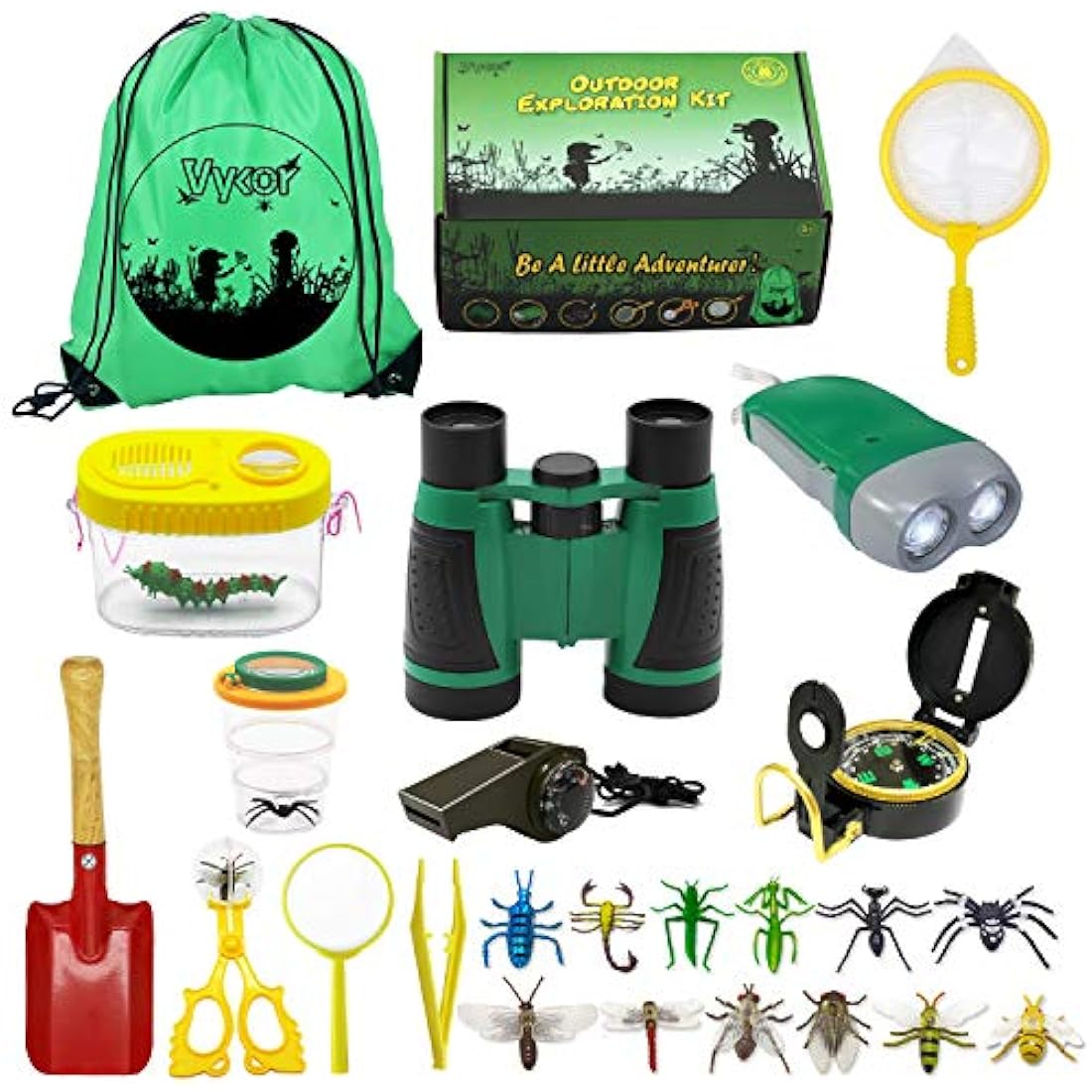 Vykor Outdoor Explorer Kit – 25PCS Kids Bug Catcher & Binoculars Set