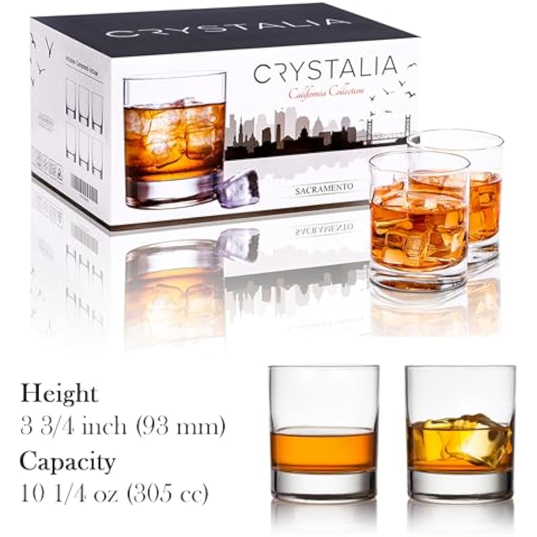 Crystalia Whiskey Glasses Set of 6 – 305ml Lead-Free Crystal Tumblers