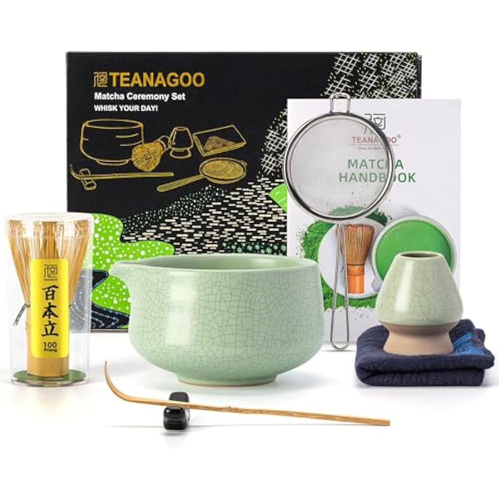 TEANAGOO 7-Piece Matcha Set | Ceramic Bowl with Spout & Bamboo Whisk