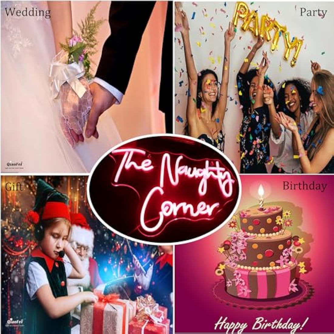 QiaoFei The Naughty Corner LED Neon Sign | USB Powered Wall Decor - Red