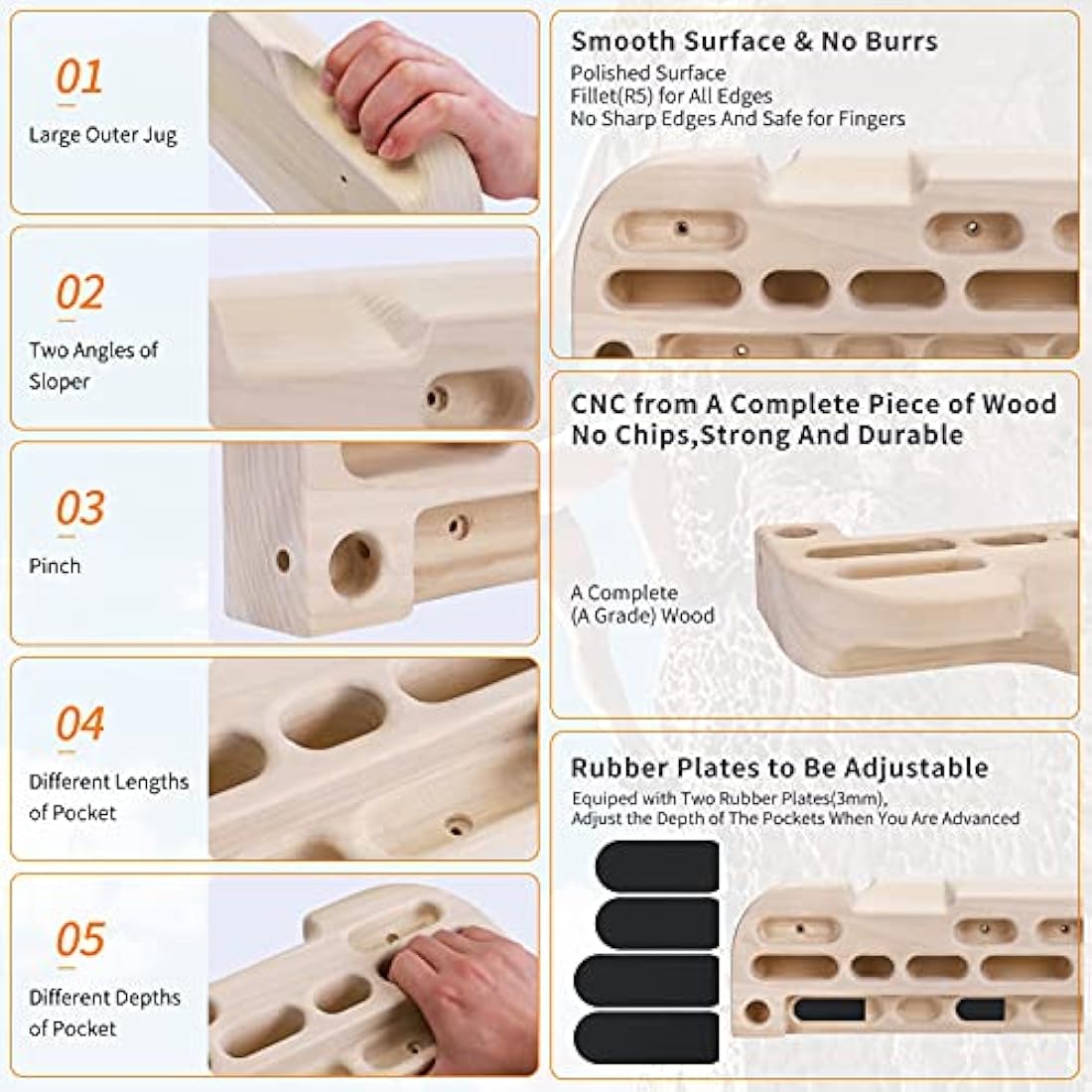 Two Stones Wooden Climbing Hangboard – Fingerboard with Phone Holder