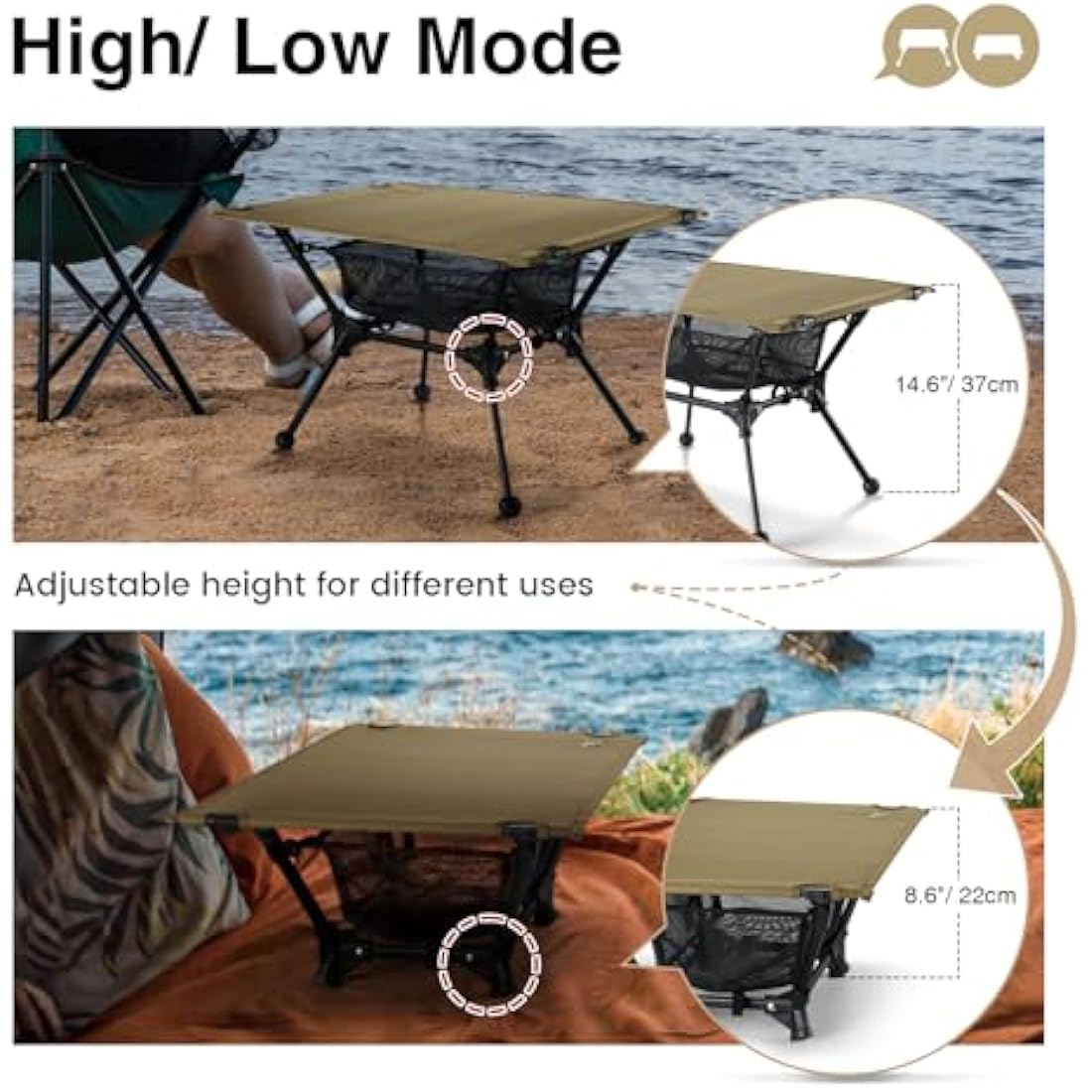 OneTigris Dipper Camping Table – Adjustable Height Folding Aluminum Table