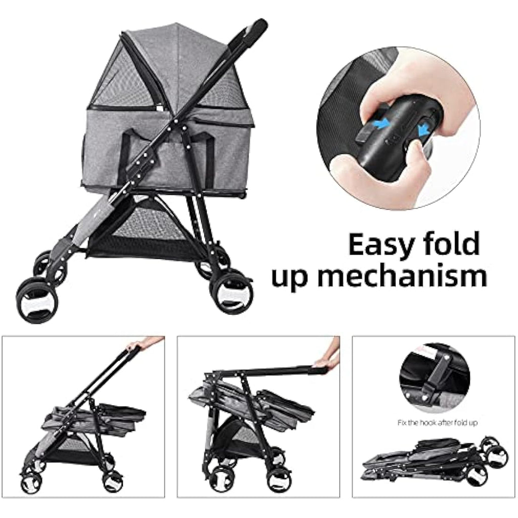 Bingopaw Foldable Pet Stroller | 4-Wheel Dog & Cat Pram with Rain Cover