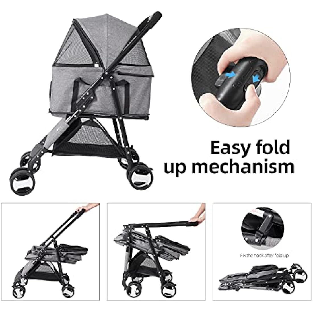 Bingopaw Foldable Pet Stroller | 4-Wheel Dog & Cat Pram with Rain Cover