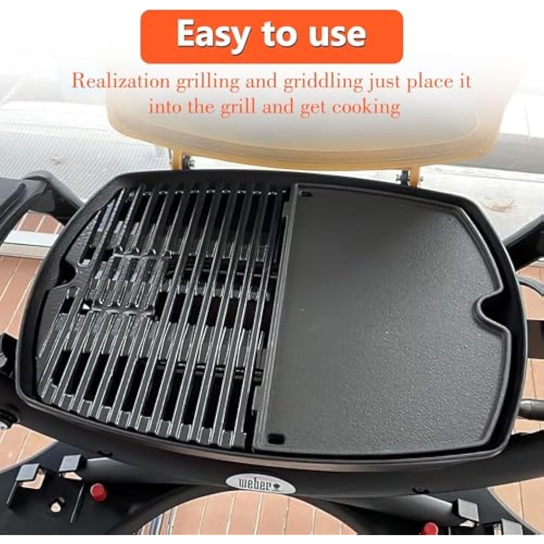 GFTIME Cast Iron Grill Griddle for Weber Q100 Q1000 Series – 32x21.8cm