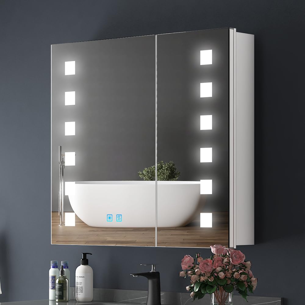 Quavikey LED Bathroom Mirror Cabinet with Shaver Socket & Demister