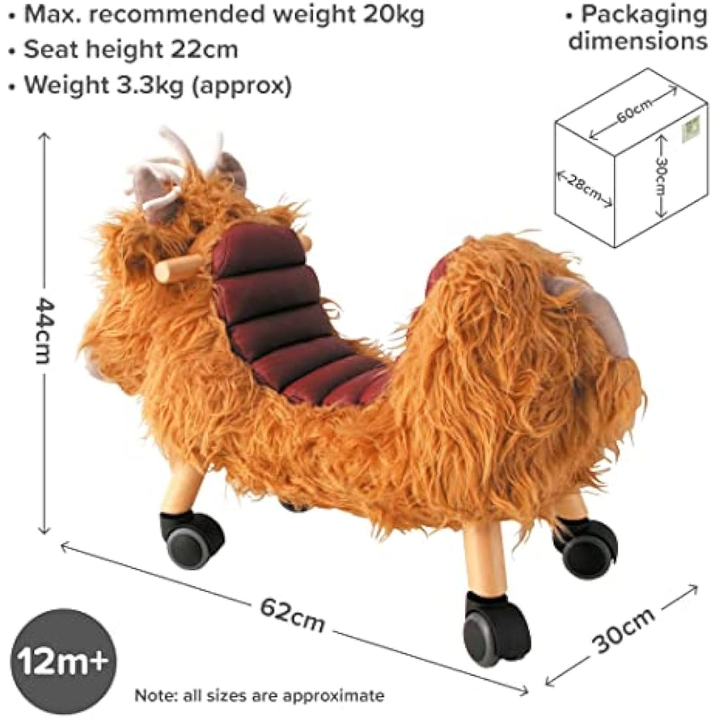 Little Bird Told Me Hubert Highland Cow Ride On Toy - Toddler Wooden Toy