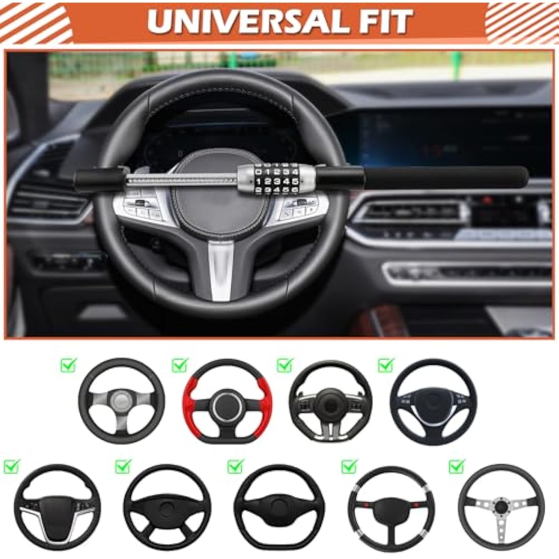 Tevlaphee Steering Wheel Lock – 5-Digit Keyless Anti-Theft Device (Black)