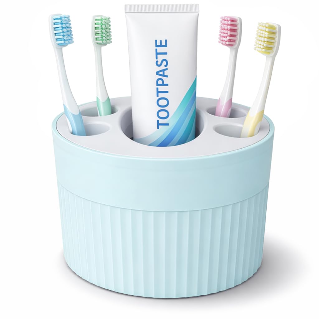 Toothbrush Holder for Bathroom Countertop, Multi-Slot Toothbrush Caddy with Drainage, Detachable Design, Non-Slip Base, Toothpaste Organizer1, Blue