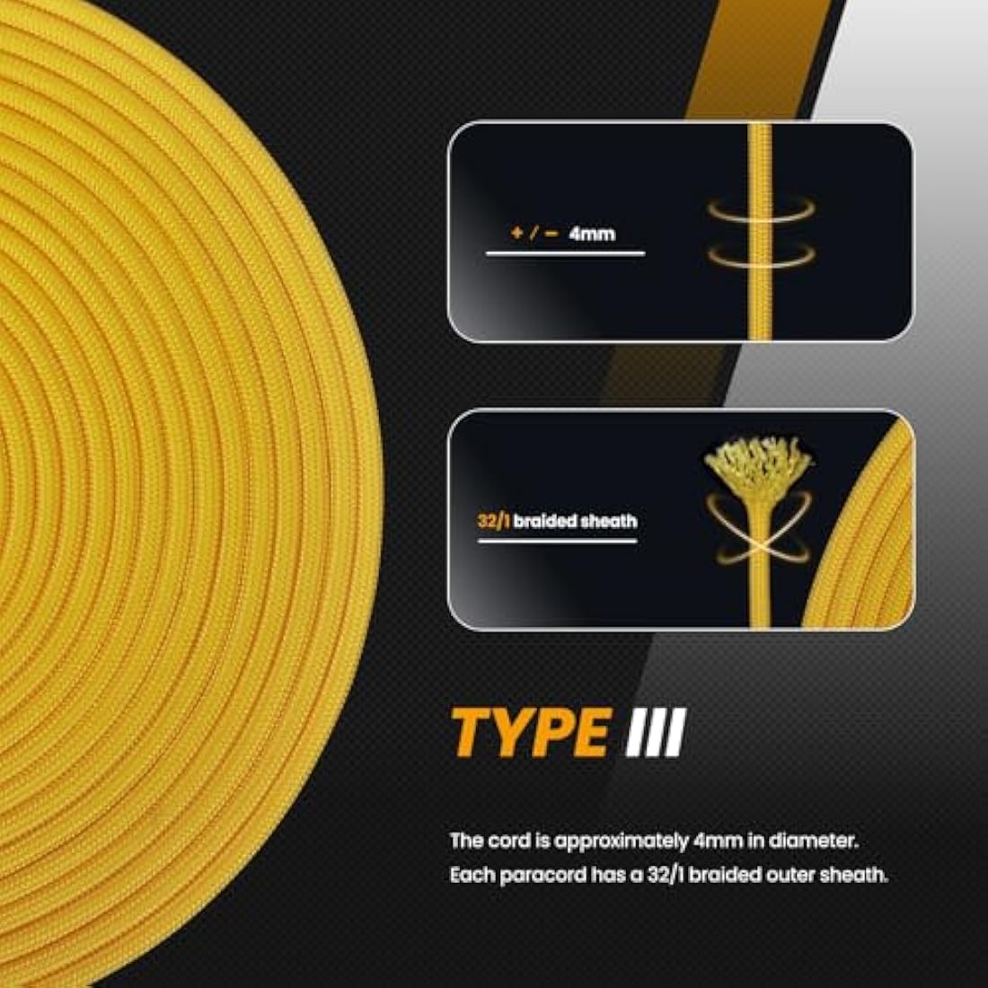 Abma Cord 550 Paracord – 100% Nylon Type III 7-Strand Rope, 10m