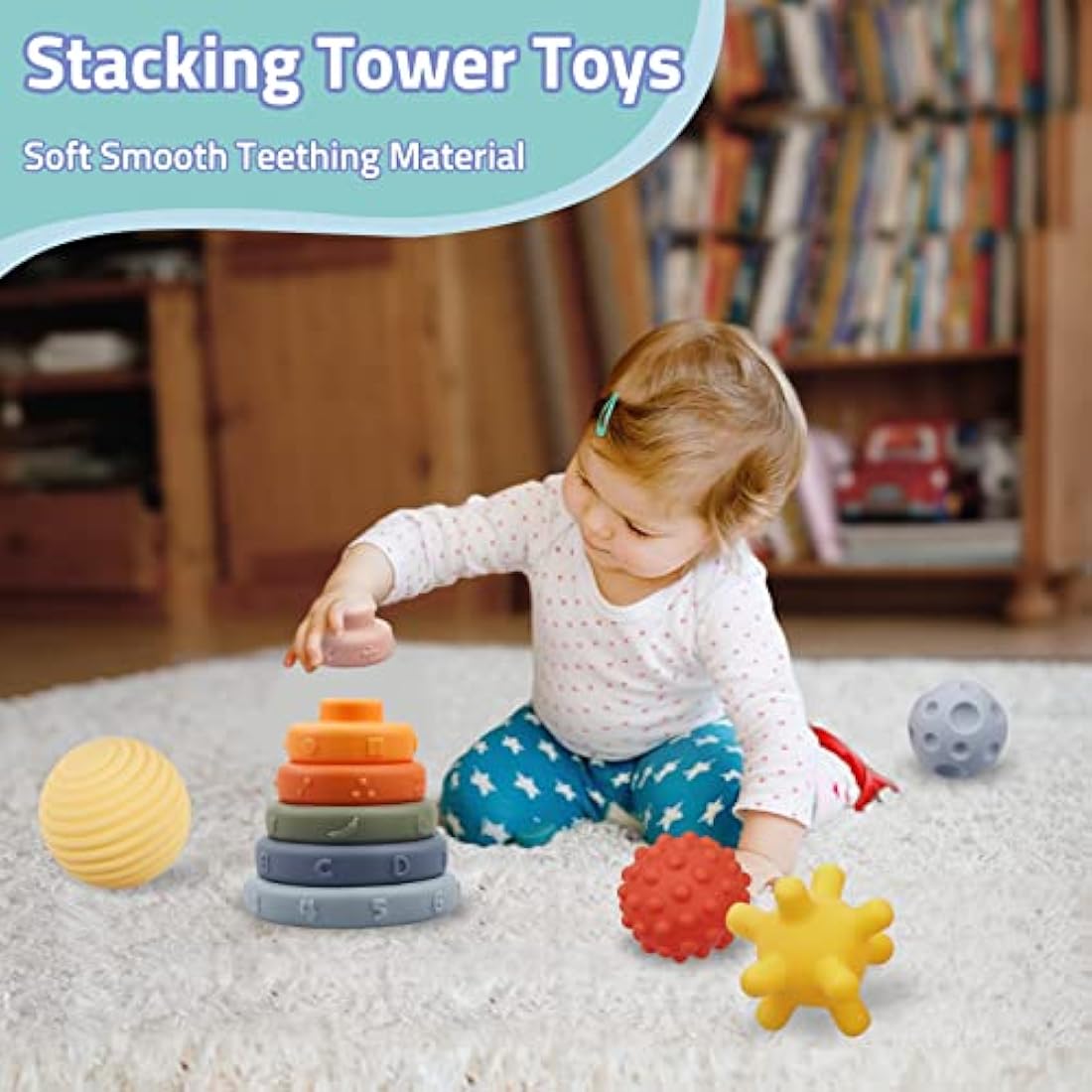 Jolof Store Montessori Baby Toys – 24pc Soft Sensory Blocks & Teethers