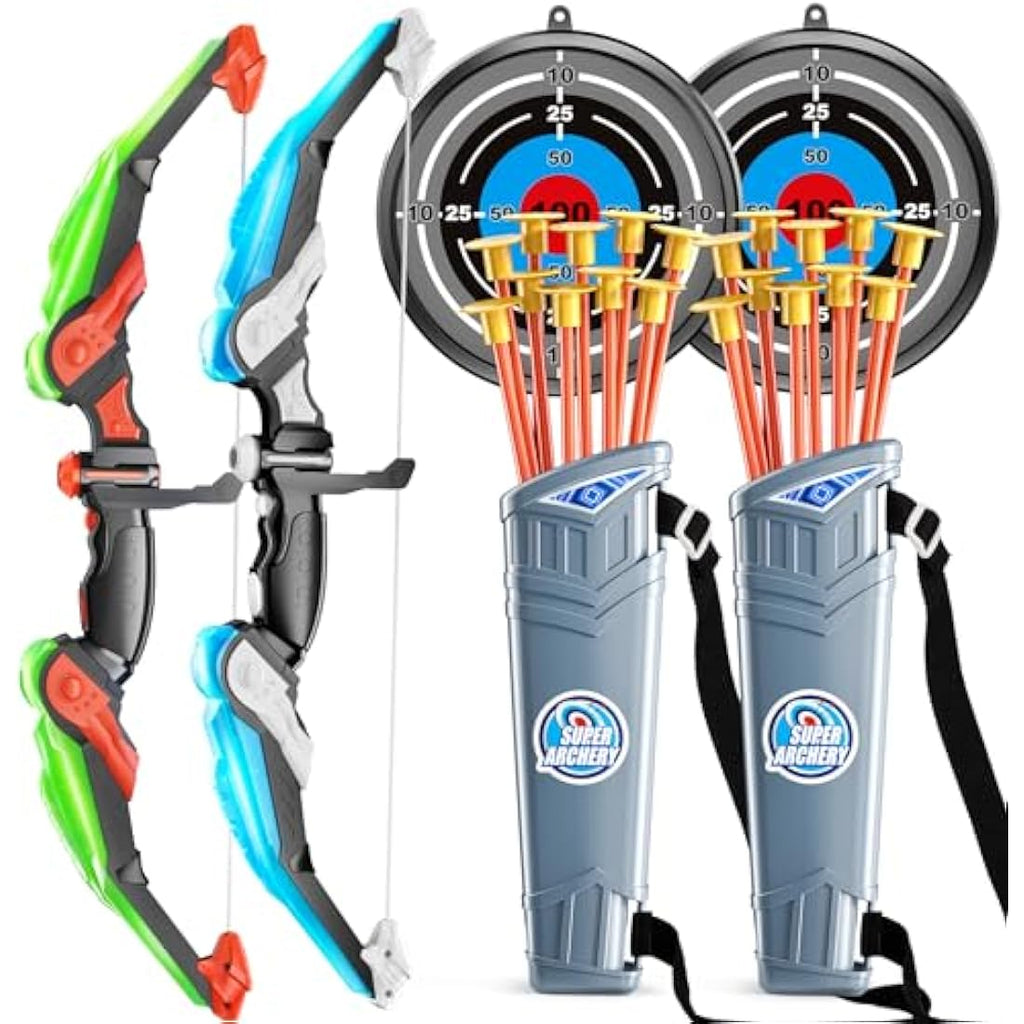 Kids Archery Set with LED Lights - Bow and Arrow Toy with Target